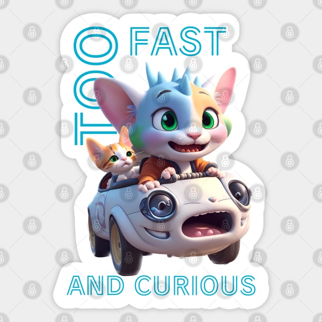 Dragon Cat driving too fast and curious Sticker by BrisaArtPrints